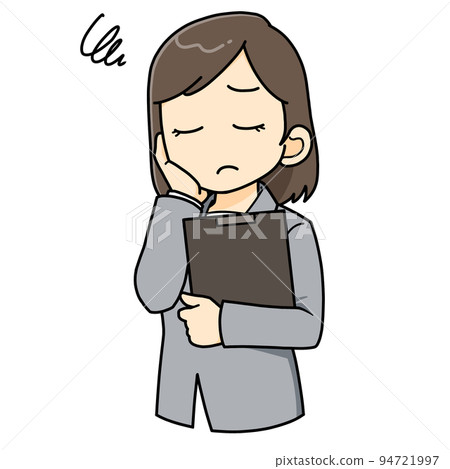 憂心忡忡的女人西裝商務迷你人物插圖 94721997