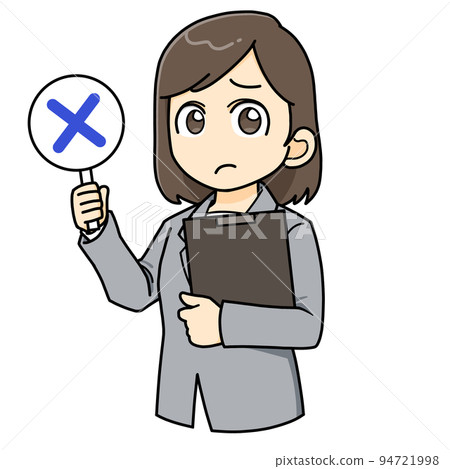 舉起✖️標籤女西裝商務迷你人物插畫 94721998