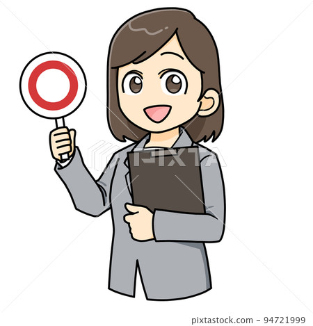 舉起◯標籤女西裝商務迷你人物插畫 94721999