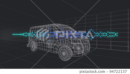 Image of 3d car model over grid on black background 94722137