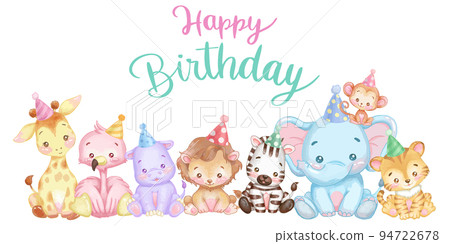 Cute animal watercolor touch illustration. Happy birthday vector design.　Happy Birthday 94722678