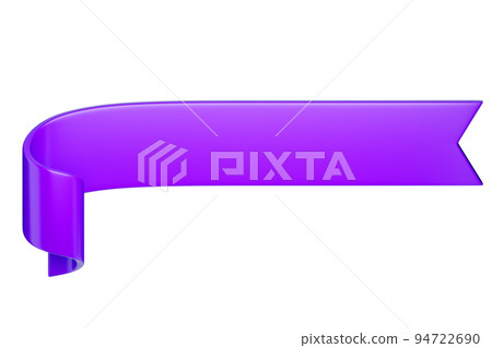 3d label ribbon. Glossy purple, violet blank plastic banner for advertisment, promo and decoration elements. High quality isolated render 94722690