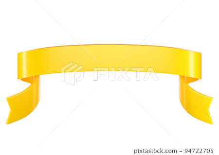 3d label ribbon. Glossy yellow blank plastic banner for advertisment, promo and decoration elements. High quality isolated render 94722705