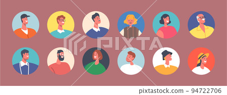 Set of People Avatars, Isolated Round Icons. Male or Female Characters with Different Appearance, Social Status and Ages Set of People Avatars, Isolated Round Icons. Male or Female Characters with Different Appearance, Social Status and Ages 94722706