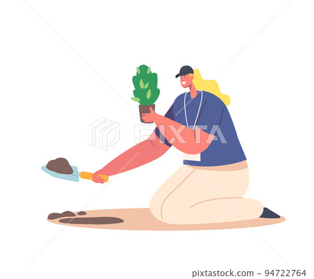 Volunteer Planting Tree to Soil, Female Character Saving Nature Isolated on White Background. Environment Care Concept Volunteer Planting Tree to Soil, Female Character Saving Nature Isolated on White Background. Environment Care Concept 94722764