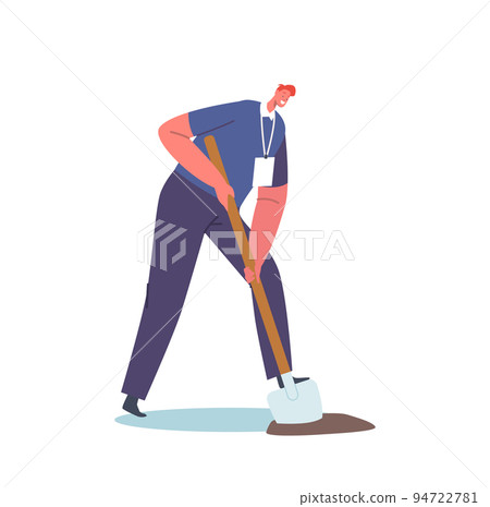 Volunteer Digging Soil with Shovel Isolated on White Background. Activist Character Saving Nature, Environment Care Volunteer Digging Soil with Shovel Isolated on White Background. Activist Character Saving Nature, Environment Care 94722781