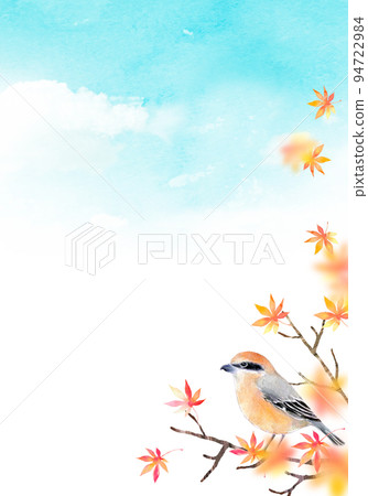 Autumn leaves and shrike background material watercolor illustration 94722984