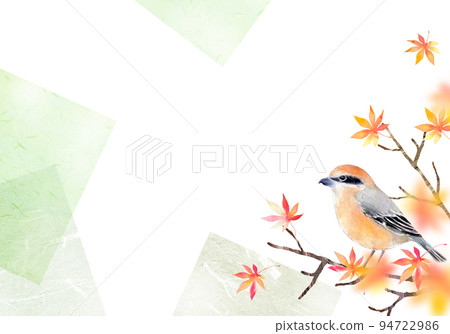 Autumn leaves and shrike background material watercolor illustration 94722986
