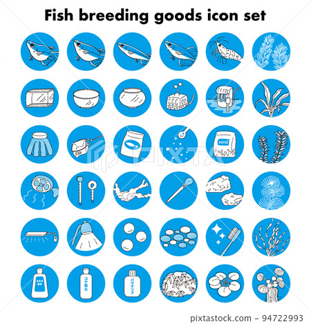 Fish breeding goods icon set 94722993