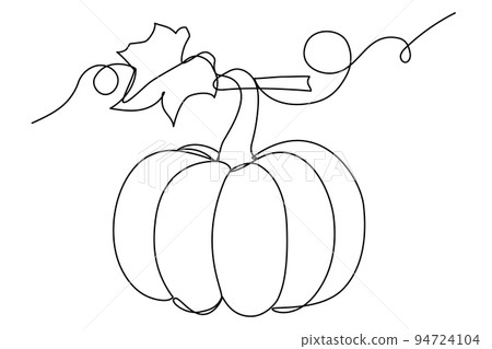 Trendy contour pumpkin with leaf drawing Trendy contour pumpkin with leaf drawing 94724104