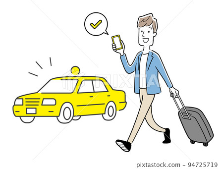 Vector illustration material: A man who uses a smartphone and uses a taxi at a travel destination Vector illustration material: A man who uses a smartphone and uses a taxi at a travel destination 94725719