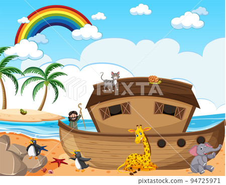 Noah's Ark with wild animals in nature scene 94725971