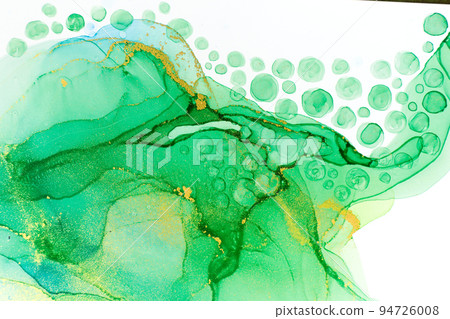 Abstract ocean foam print. Watercolor green and blue texture with gold glitter. Abstract ocean foam print. Watercolor green and blue texture with gold glitter. 94726008