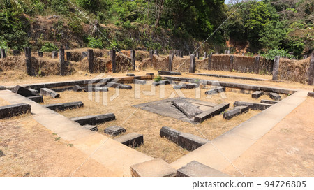 Ruined and Fallen Pillars of Kavaledurga Fort Sabhagrah, Kavaledurga, Shimoga, Karnataka, India. 94726805
