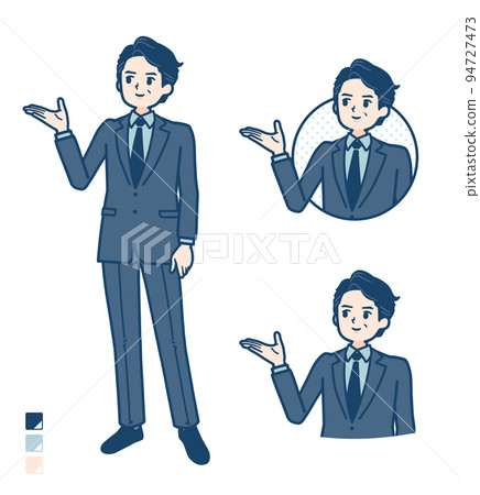 一個穿西裝的中間人解釋的插圖 94727473