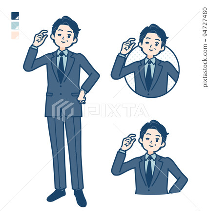 一個穿著西裝的中間人做一個小手勢的插圖 94727480