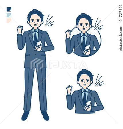 Illustration that a middle man in a suit is angry with a smartphone Illustration that a middle man in a suit is angry with a smartphone 94727501