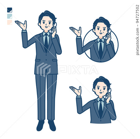 一個穿著西裝的中間人在智能手機上交談的插圖 一個穿著西裝的中間人在智能手機上交談的插圖 94727502