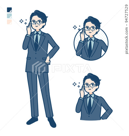 一個穿著西裝的中年男子戴著眼鏡的插圖 94727529