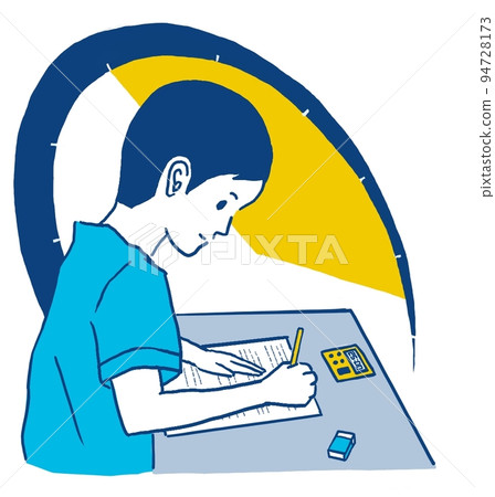 Illustration of a boy using a timer to concentrate on studying 94728173