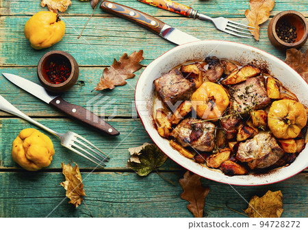 Baked meat cuts with quince Baked meat cuts with quince 94728272
