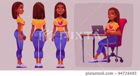 Black woman, cartoon animation character 2d set Black woman, cartoon animation character 2d set 94728485