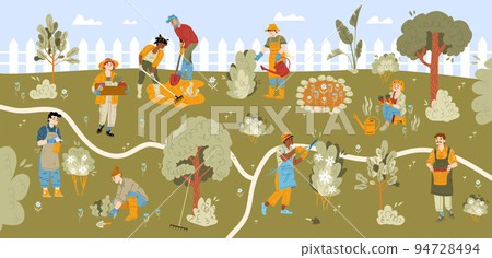 Characters working in garden, gardening hobby Characters working in garden, gardening hobby 94728494