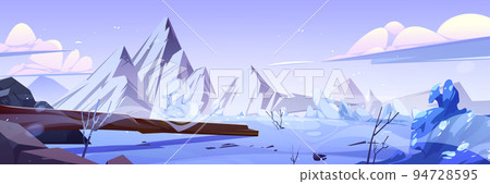 Cartoon winter scenery with rocky mountains 94728595
