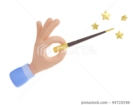 3d wizard hand hold magic wand with golden stars 94728596