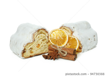 Stollen, tasty German dessert, isolated on white background 94730388
