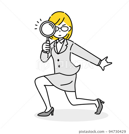 Illustration of a businesswoman with a magnifying glass Illustration of a businesswoman with a magnifying glass 94730429