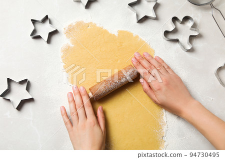 Concept of tools for cooking cookies, cookie cutter, top view Concept of tools for cooking cookies, cookie cutter, top view 94730495