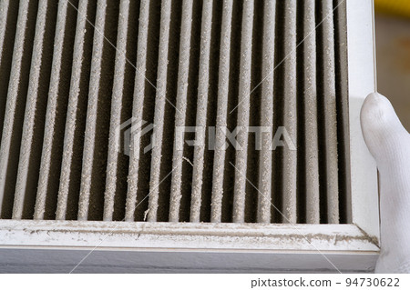 HVAC filter needs to be replaced, Dirty old filter with dust HVAC filter needs to be replaced, Dirty old filter with dust 94730622