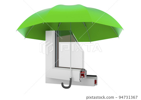 Plastic window profile under umbrella, 3D rendering 94731367