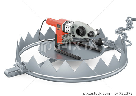 Soldering iron for plastic pipes, automatic electric welding machine inside bear trap, 3D rendering 94731372