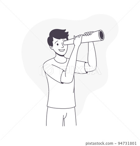 Man Character with Telescope Looking in Future Observing Vector Illustration 94731801