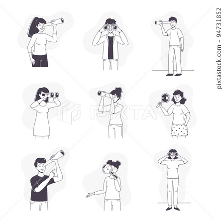 People Character with Telescope and Magnifying Glass Looking in Future Vector Set 94731852