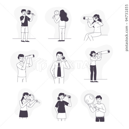 People Character with Telescope and Magnifying Glass Looking in Future Vector Set People Character with Telescope and Magnifying Glass Looking in Future Vector Set 94731855