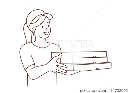 Female courier with pizza boxes Female courier with pizza boxes 94732005