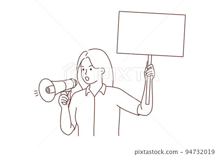 Woman with placard on street demonstration  94732019
