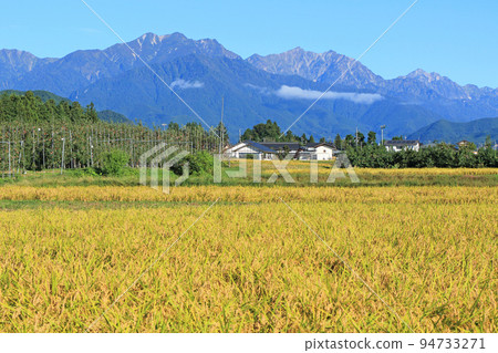 Autumn Northern Alps Ushirotateyama Mountain Range seen from the foot of the mountain Autumn Northern Alps Ushirotateyama Mountain Range seen from the foot of the mountain 94733271