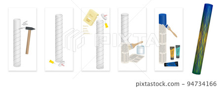 Rainstick craft instruction, step by step manual with cardboard tube, the longer the better, long nails, rice, peas, pebbles, wallpaper paste and acrylics to create patter of rain or sound of the sea. 94734166