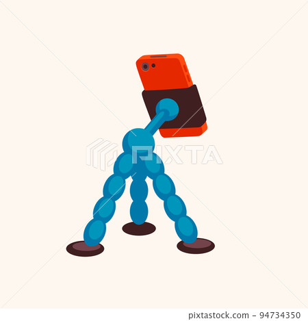 Tripod phone stand sticker for a social media, making a blog or vlog vector flat illustration. Set of cartoon icons for making internet content Tripod phone stand sticker for a social media, making a blog or vlog vector flat illustration. Set of cartoon icons for making internet content 94734350