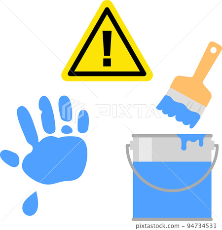 Handprints and caution marks with paint Handprints and caution marks with paint 94734531