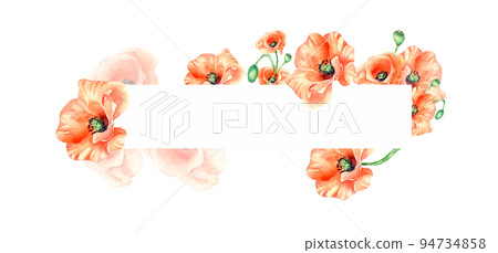 Frame with meadow red flowers watercolor illustration isolated. 94734858