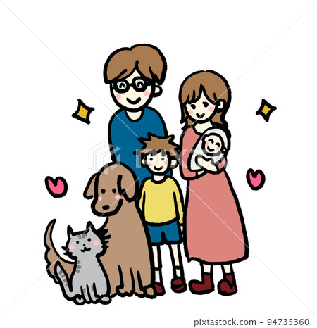 幸福的家庭和狗貓插畫 94735360
