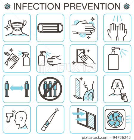 針對冠狀病毒/感染預防圖標集等傳染病的對策[矢量圖素材] 94736243