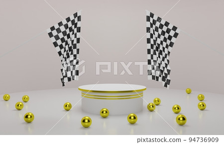 white podium with chess flag in the white studio room.3d rendering. white podium with chess flag in the white studio room.3d rendering. 94736909