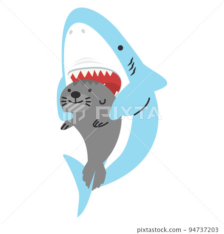 Cute shark open mouth with sea lion Cute shark open mouth with sea lion 94737203