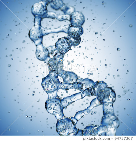 Splashes of water shaped of a DNA molecule. 3d render Splashes of water shaped of a DNA molecule. 3d render 94737367